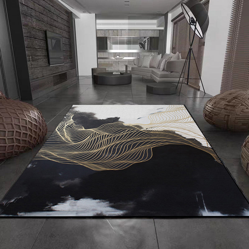 Taavita Swirl Pattern Carpet Black-White Oriental Carpet Washable Polyester Area Rug for Living Room