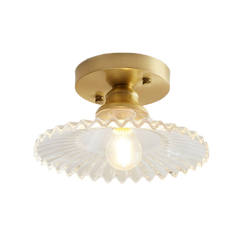 1 Light Equipped Half Flush Bright Industrial Clear/Green Ribbed Glass Ceiling by Taavita for Living Room