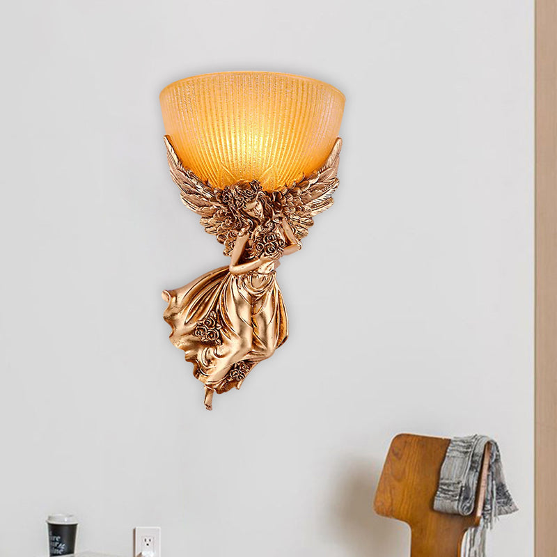 Taavita Lampen English Light Easy Landscape Gold Resin Wall Contact Lamp with Amber Glass Shade, Right, for Interiors, Rustic, E26/E27, 220V-240V / 110V-120V
