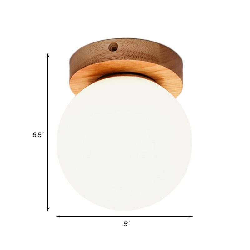 Taavita Light Globe Flush Mount Ceiling Light Fixture in Nordic Wooden Milky Glass Design