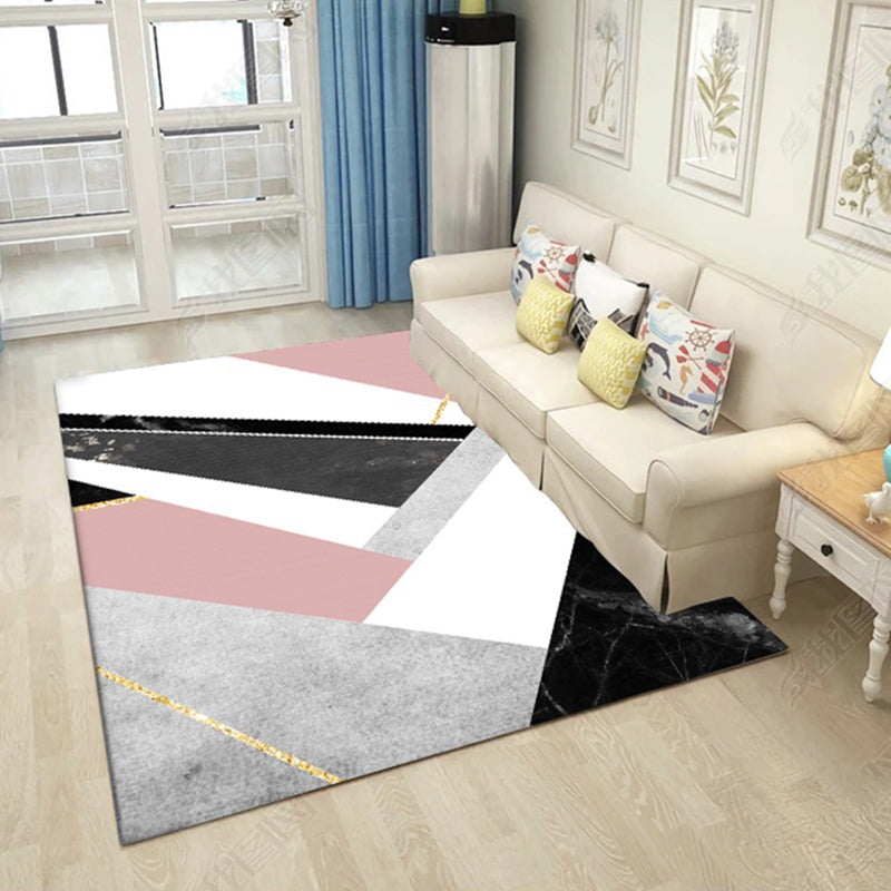 Pink and Black Bedroom Rug Modern Color Block Geometric Marble Pattern Area Rug Polyester Anti-Slip Carpet Clearhalo 'Area Rug' 'Modern' 'Rugs' Rug' 1634331
