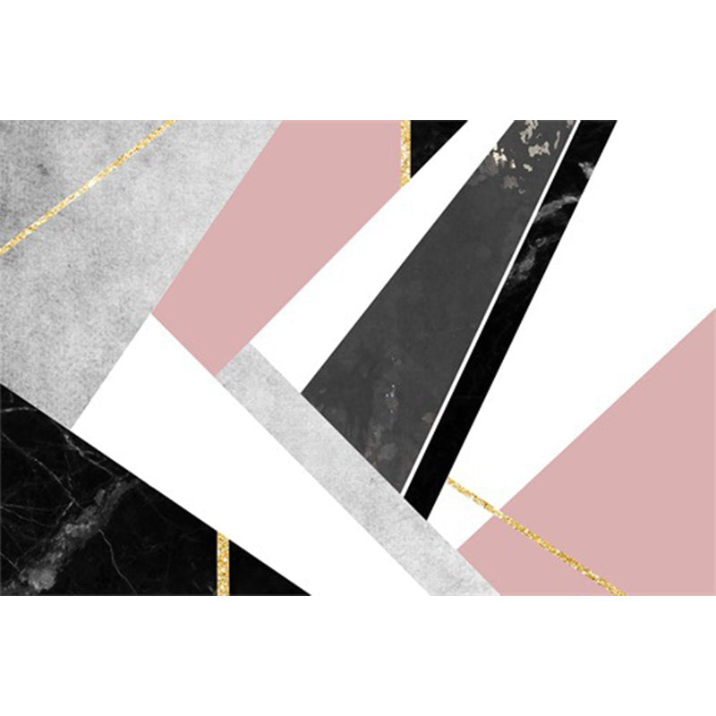 Modern Color Block Geometric Marble Pattern Pink and Black Bedroom Rug Polyester Anti-Slip Area Carpet