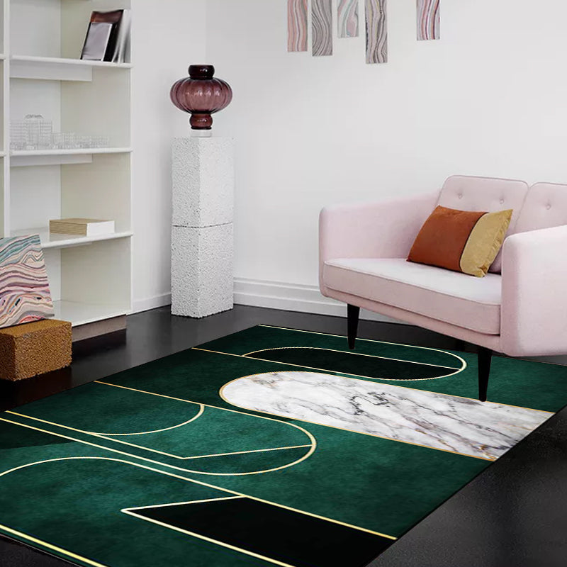 Taavita Green Marble Surface Pattern Novelty Rug Polyester Washable Non-Slip Backing Carpet for Living Room