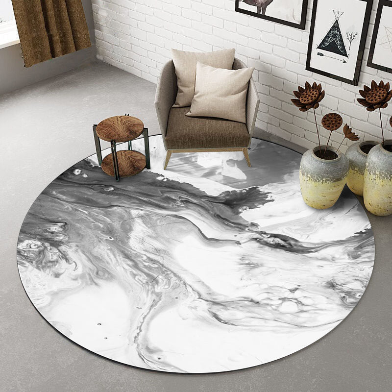 Black and White Bedroom Rug Modern Abstract Oil Painting Pattern Area Rug Polyester Anti-Slip Washable Carpet Clearhalo 'Area Rug' 'Modern' 'Rugs' Rug' 1636040