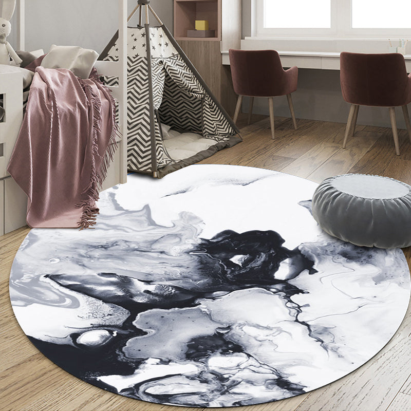 Black and White Bedroom Rug Modern Abstract Oil Painting Pattern Area Rug Polyester Anti-Slip Washable Carpet Clearhalo 'Area Rug' 'Modern' 'Rugs' Rug' 1636025