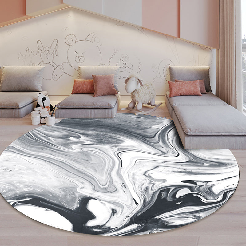 Black and White Bedroom Rug Modern Abstract Oil Painting Pattern Area Rug Polyester Anti-Slip Washable Carpet Clearhalo 'Area Rug' 'Modern' 'Rugs' Rug' 1636009