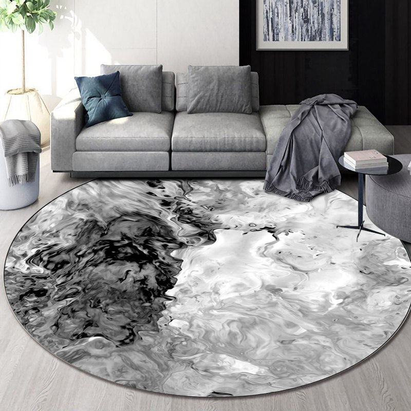 Black and White Bedroom Rug Modern Abstract Oil Painting Pattern Area Rug Polyester Anti-Slip Washable Carpet Clearhalo 'Area Rug' 'Modern' 'Rugs' Rug' 1636041