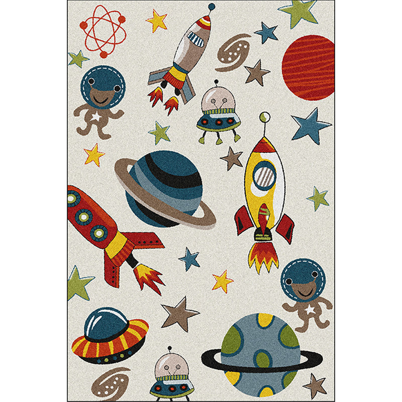 Taavita Kids Outer Space Planet Star Rocket Pattern Area Rug Child's Room Polyester Pet Friendly Carpet