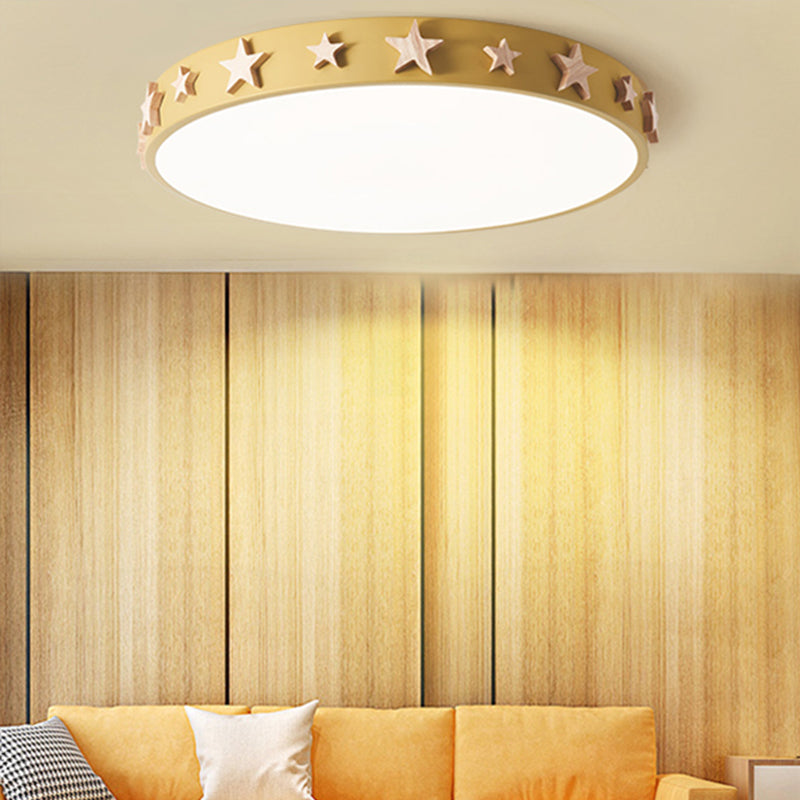 Drum Flush Mount Light, Contemporary Ceiling Light with Star Decoration for Kids Bedroom Pink Clearhalo 'Ceiling Lights' 'Close To Ceiling Lights' 'Close to ceiling' 'Flush mount' Lighting' 168439