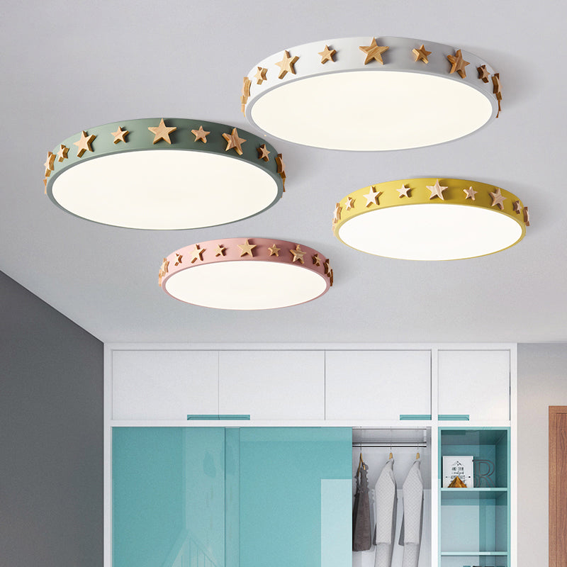Taavita Flush Mount Light, Contemporary Ceiling Light with Star Decoration for Kids Bedroom - Available in White, Green, Pink, and Yellow Sizes: 12" 16" 19.5"