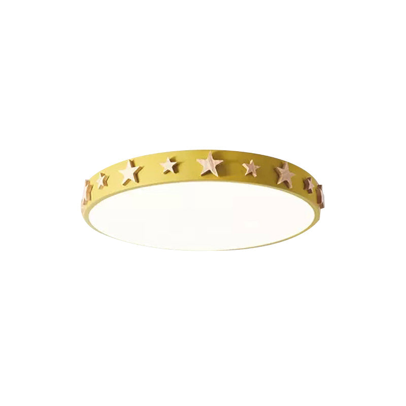 Taavita Flush Mount Light, Contemporary Ceiling Light with Star Decoration for Kids Bedroom - Available in White, Green, Pink, and Yellow Sizes: 12" 16" 19.5"