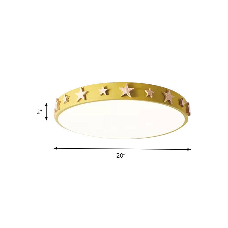 Taavita Flush Mount Light, Contemporary Ceiling Light with Star Decoration for Kids Bedroom - Available in White, Green, Pink, and Yellow Sizes: 12" 16" 19.5"