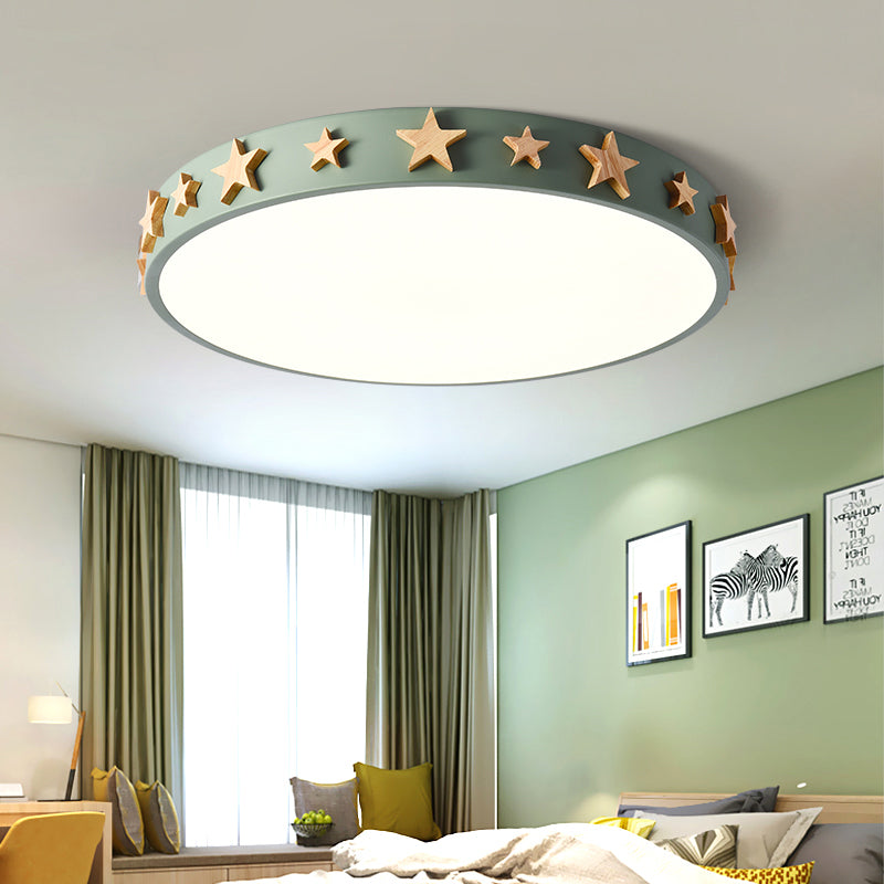 Drum Flush Mount Light, Contemporary Ceiling Light with Star Decoration for Kids Bedroom Clearhalo 'Ceiling Lights' 'Close To Ceiling Lights' 'Close to ceiling' 'Flush mount' Lighting' 468704