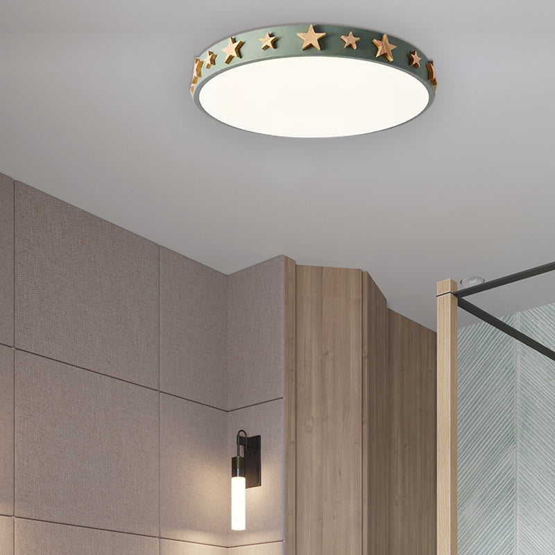 Taavita Flush Mount Light, Contemporary Ceiling Light with Star Decoration for Kids Bedroom - Available in White, Green, Pink, and Yellow Sizes: 12" 16" 19.5"