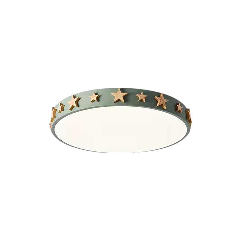 Taavita Flush Mount Light, Contemporary Ceiling Light with Star Decoration for Kids Bedroom - Available in White, Green, Pink, and Yellow Sizes: 12" 16" 19.5"