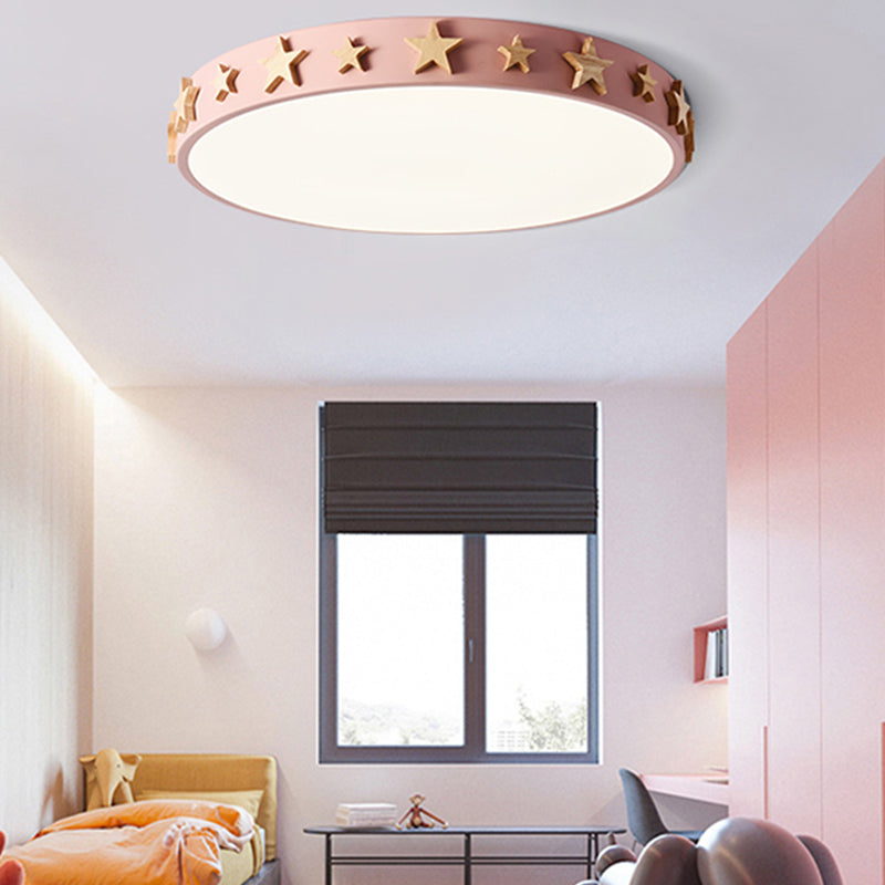Drum Flush Mount Light, Contemporary Ceiling Light with Star Decoration for Kids Bedroom Clearhalo 'Ceiling Lights' 'Close To Ceiling Lights' 'Close to ceiling' 'Flush mount' Lighting' 468705