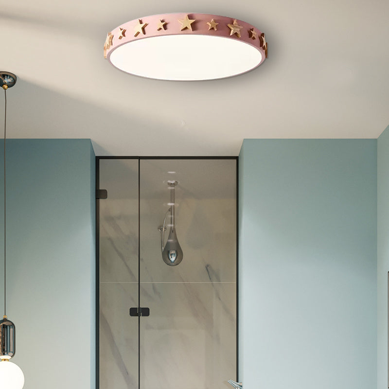 Taavita Flush Mount Light, Contemporary Ceiling Light with Star Decoration for Kids Bedroom - Available in White, Green, Pink, and Yellow Sizes: 12" 16" 19.5"