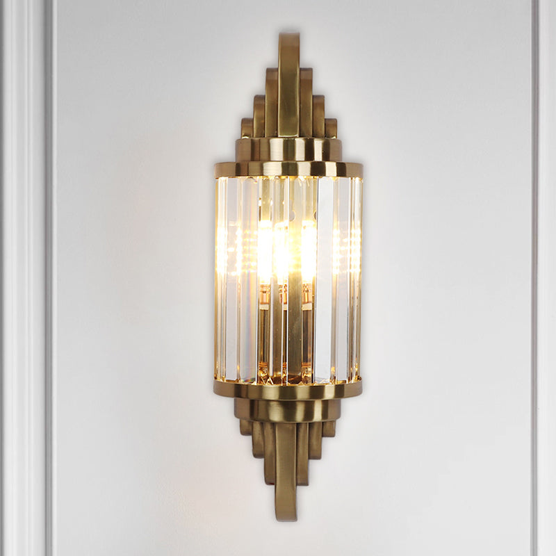 Taavita Clear Crystal Cylinder Wall Sconce Modern 1 Bulb Brass Flush Mount Light for Bedside
