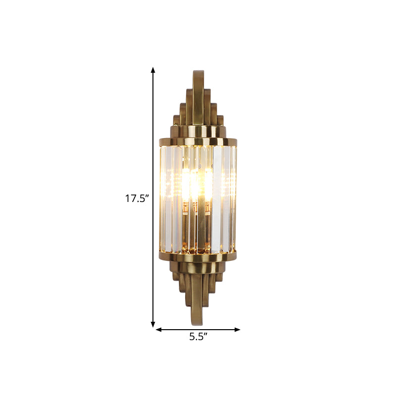 Taavita Clear Crystal Cylinder Wall Sconce Modern 1 Bulb Brass Flush Mount Light for Bedside