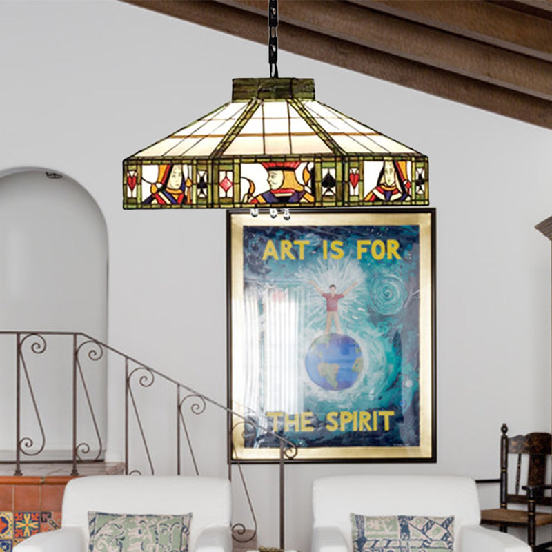 Taavita Hanging Lamp Tiffany-Style 3 Bulbs White-Yellow/Green-White Handcrafted Art Resin Glass Pendant Light Fixture, 18"/19.5" Width