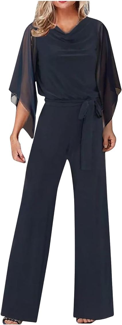 Women’s Jumpsuit | Wrap Front & Wide Leg | Polyester & Chiffon | Comfortable Fit