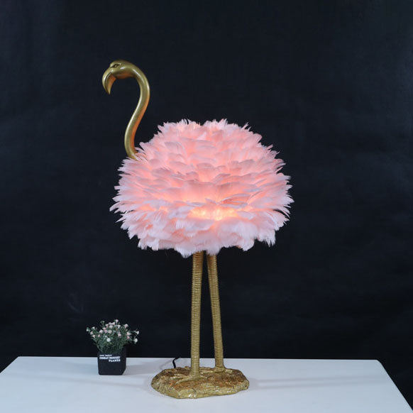 Contemporary Nordic Taavita Feather Metal Flamingo 1-Light Table Lamp for Nightstand