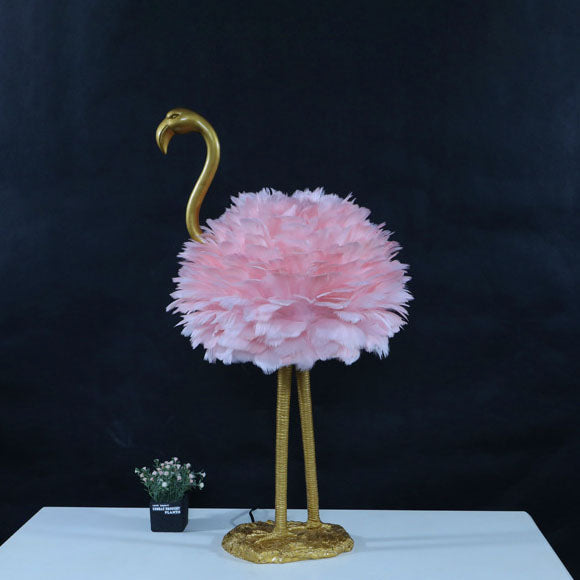 Contemporary Nordic Taavita Feather Metal Flamingo 1-Light Table Lamp for Nightstand