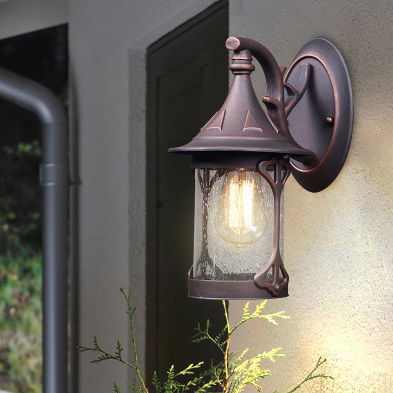Taavita Kerosene Lamp Wall Light 1-Bulb Seedy Glass Wall Sconce Lighting in Antique Bronze/Black/Weathered Copper