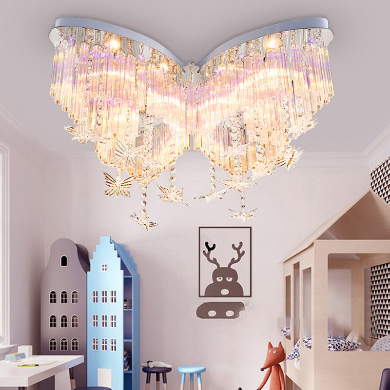 Glittering Butterfly Ceiling Lamp Romantic Clear Crystal Ceiling Mount Light for Kindergarten Clearhalo 'Ceiling Lights' 'Close To Ceiling Lights' 'Close to ceiling' 'Flush mount' Lighting' 171727