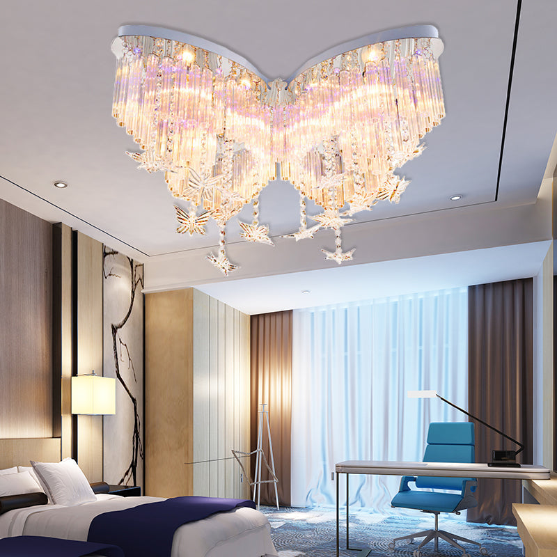 Taavita Butterfly Ceiling Lamp Romantic Clear Crystal Flush Mount Light for Kindergarten