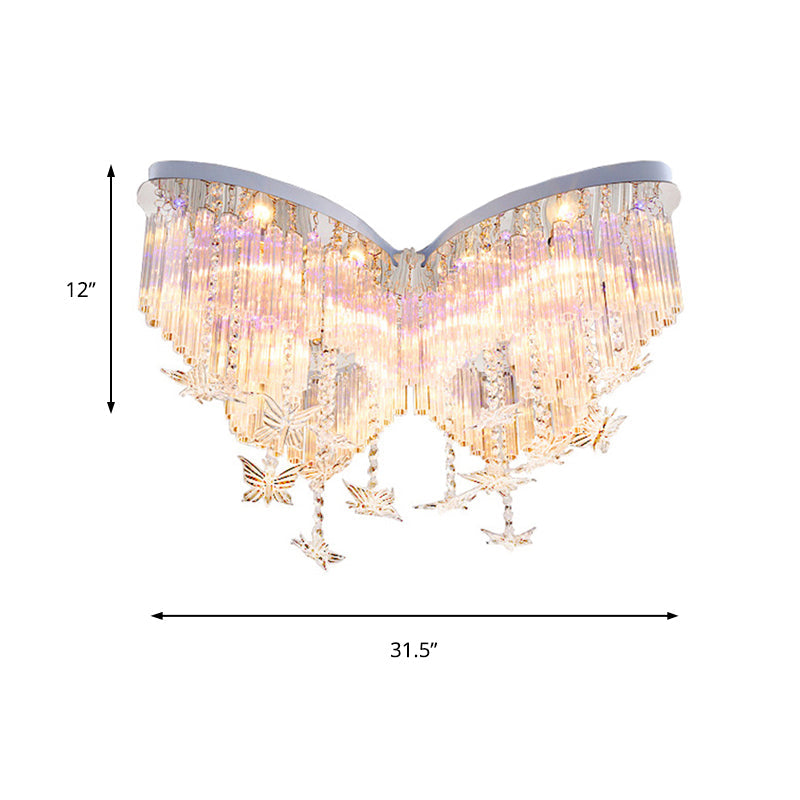 Taavita Butterfly Ceiling Lamp Romantic Clear Crystal Flush Mount Light for Kindergarten