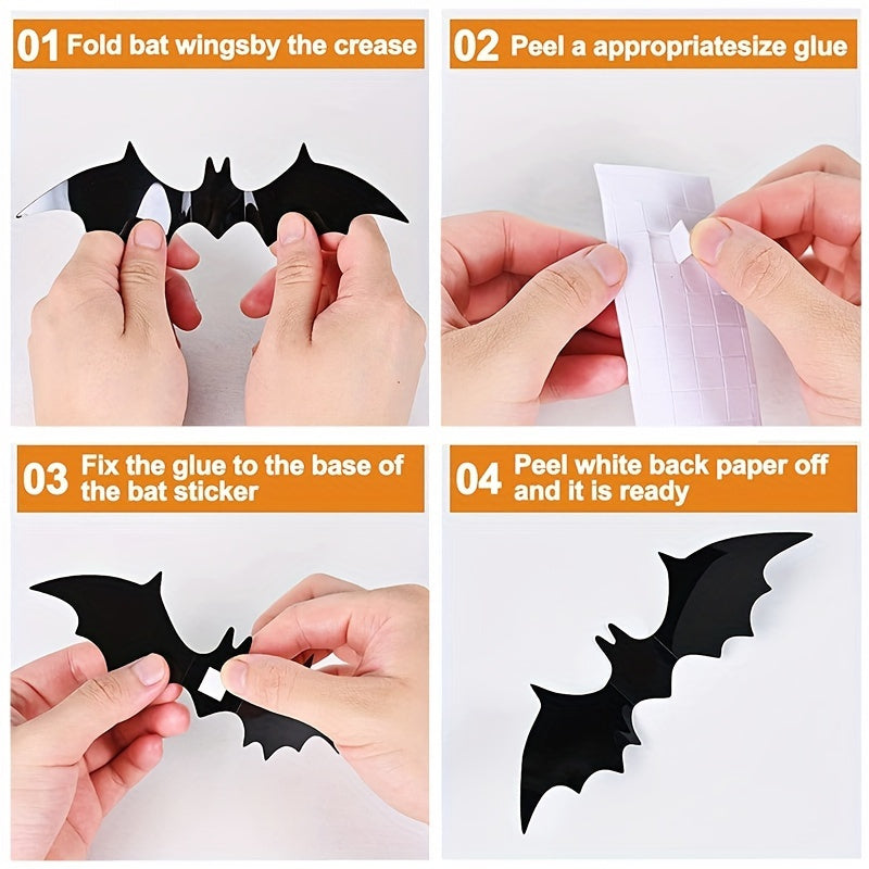48-Pack Reusable 3D PVC Bat Wall Stickers Halloween Decor