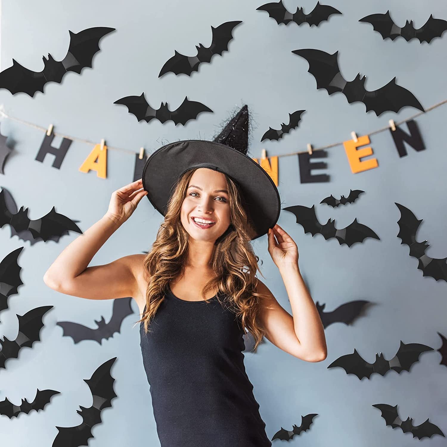 48-Pack Reusable 3D PVC Bat Wall Stickers Halloween Decor