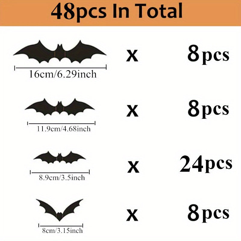 48-Pack Reusable 3D PVC Bat Wall Stickers Halloween Decor