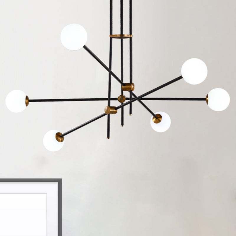 Taavita Black Metallic Exposed Ceiling Lamp 2/3 Lights Pendant Lighting for Living Room with Opal Frosted Glass Ball Shade