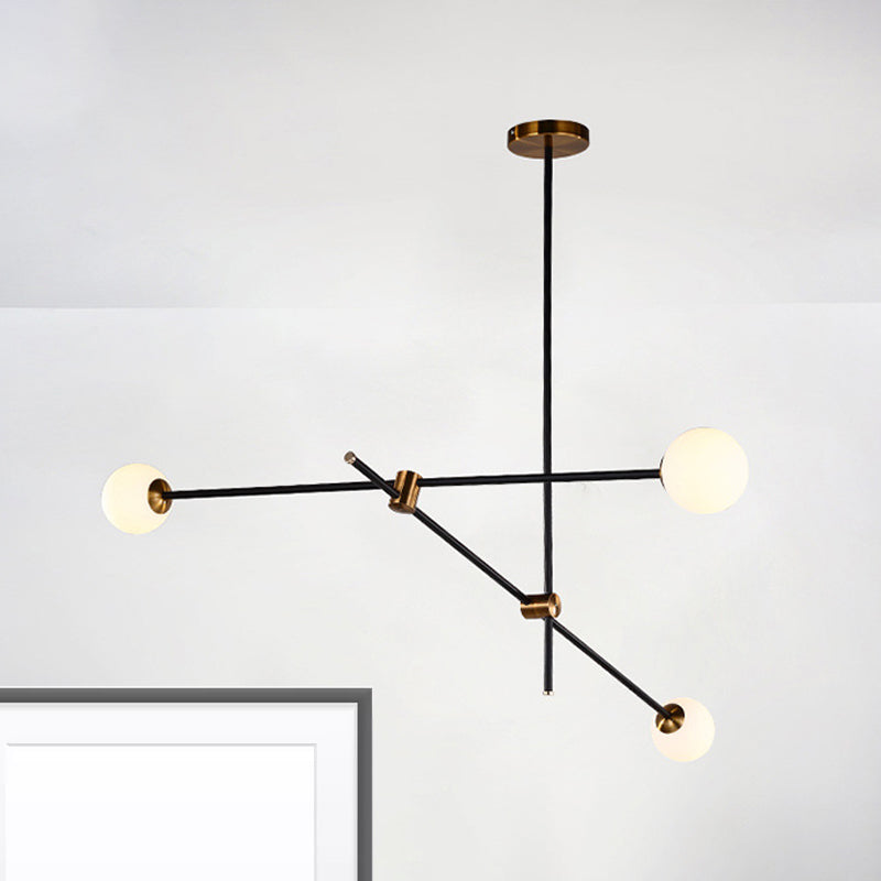 Taavita Black Metallic Exposed Ceiling Lamp 2/3 Lights Pendant Lighting for Living Room with Opal Frosted Glass Ball Shade