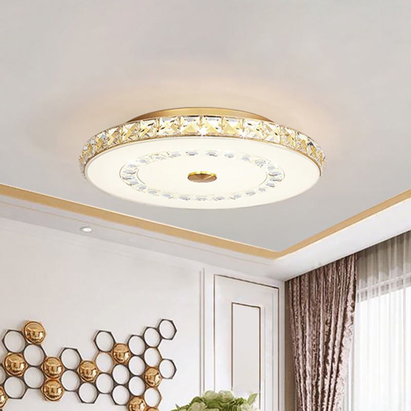 16"/19.5" W LED Doorway Flushmount Modernist Chrome/Gold Ceiling Mounted Light with Round Crystal Block Shade Chrome Clearhalo 'Ceiling Lights' 'Close To Ceiling Lights' 'Close to ceiling' 'Flush mount' Lighting' 1723245