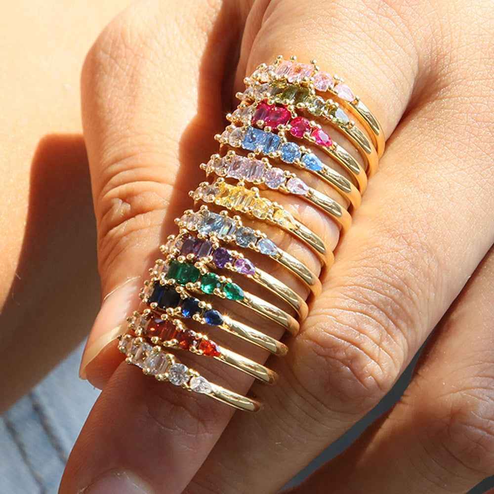Stackable Elegance: Gold Ring Set with Dazzling Stones