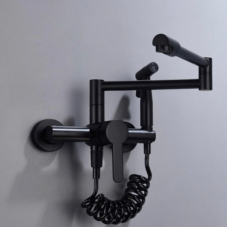 Deck Mounted Kitchen Faucet with Swing Arm and Side Sprayer - Polished Brass