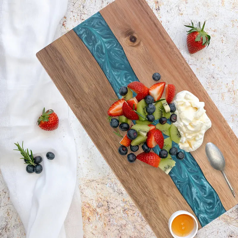 Artisan Acacia Wood Serving Board with Unique Resin Design