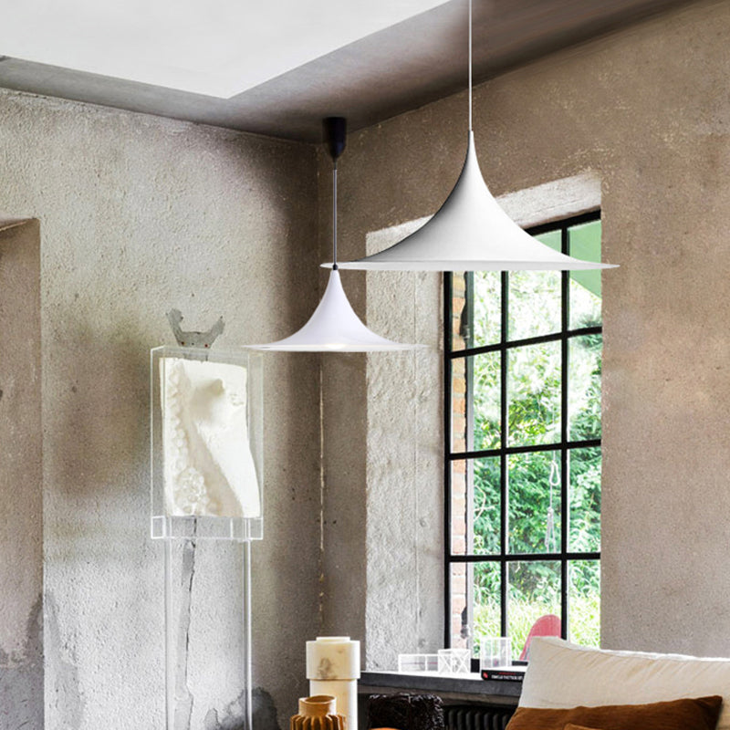 16"/19"W Trumpet Pendant Lighting Simplicity Metal 1 Light Black/Grey/White Hanging Light Clearhalo 'Ceiling Lights' 'Modern Pendants' 'Modern' 'Pendant Lights' 'Pendants' Lighting' 176601