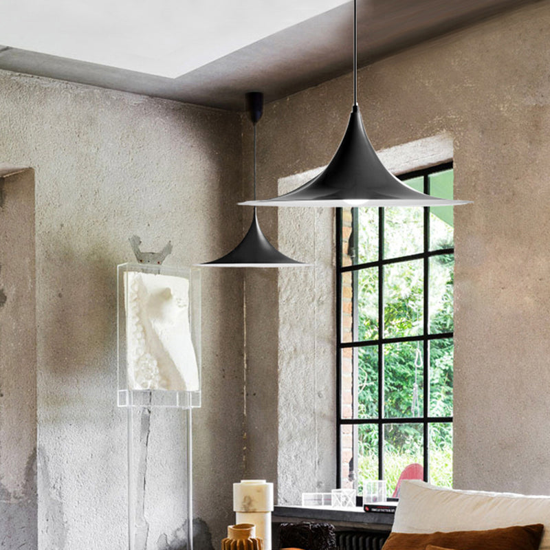16"/19"W Trumpet Pendant Lighting Simplicity Metal 1 Light Black/Grey/White Hanging Light Clearhalo 'Ceiling Lights' 'Modern Pendants' 'Modern' 'Pendant Lights' 'Pendants' Lighting' 176598
