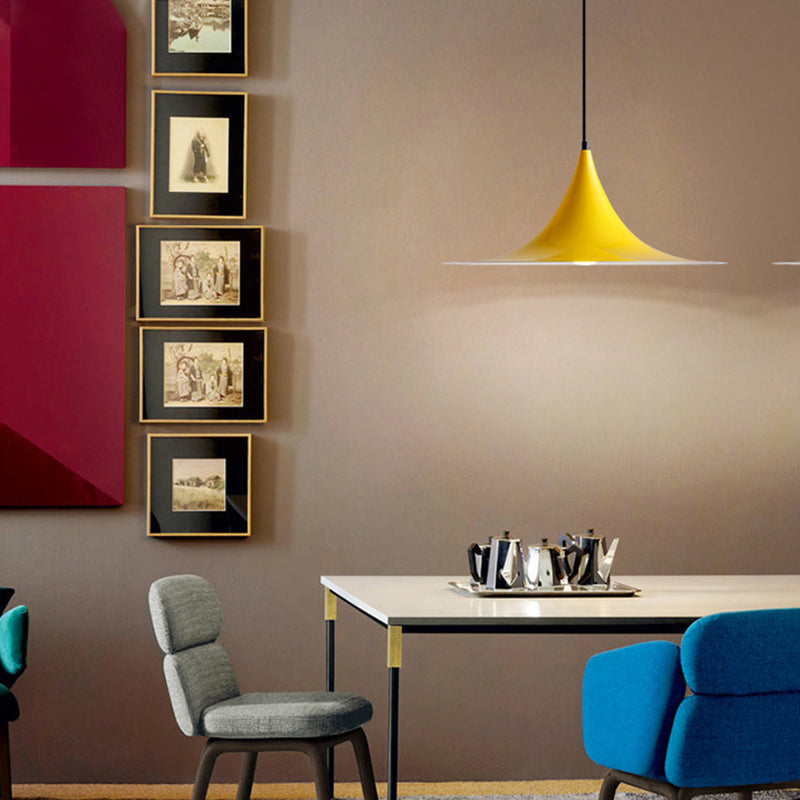16"/19"W Trumpet Pendant Lighting Simplicity Metal 1 Light Black/Grey/White Hanging Light Grey Clearhalo 'Ceiling Lights' 'Modern Pendants' 'Modern' 'Pendant Lights' 'Pendants' Lighting' 176596