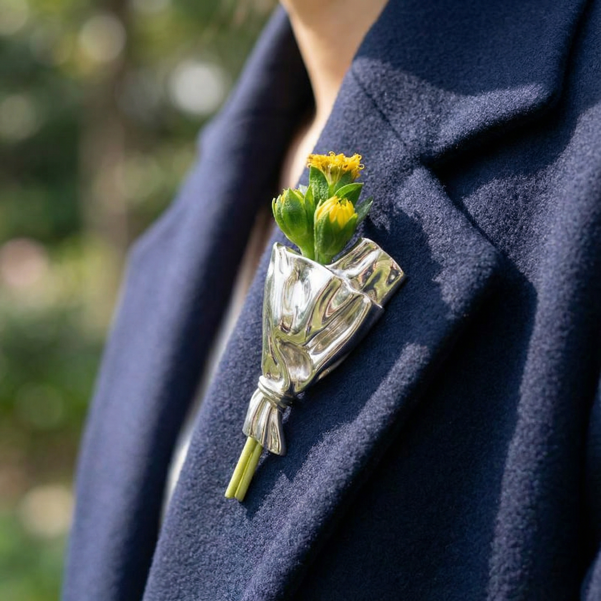 Brooch in Flower Vase Design for Fresh Stems with Narrow Opening