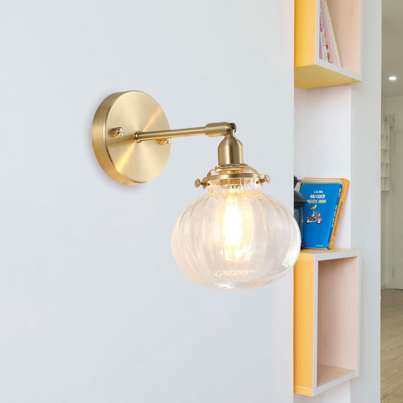 1 Head Taavita Wall Mounted Lamp Orb Clear/Cognac Prismatic Glass Sconce Lighting Fixture in Gold