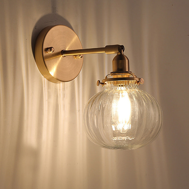 1 Head Taavita Wall Mounted Lamp Orb Clear/Cognac Prismatic Glass Sconce Lighting Fixture in Gold