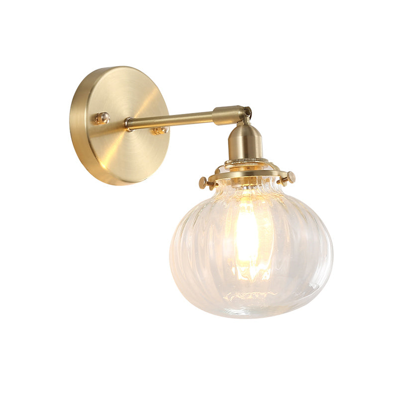 1 Head Taavita Wall Mounted Lamp Orb Clear/Cognac Prismatic Glass Sconce Lighting Fixture in Gold