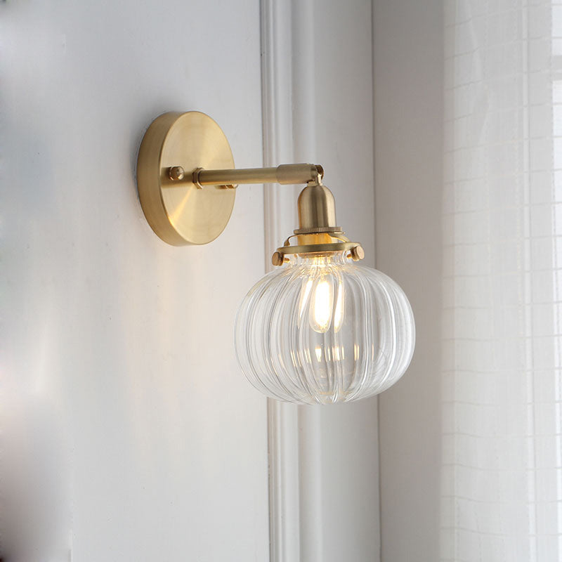 1 Head Taavita Wall Mounted Lamp Orb Clear/Cognac Prismatic Glass Sconce Lighting Fixture in Gold