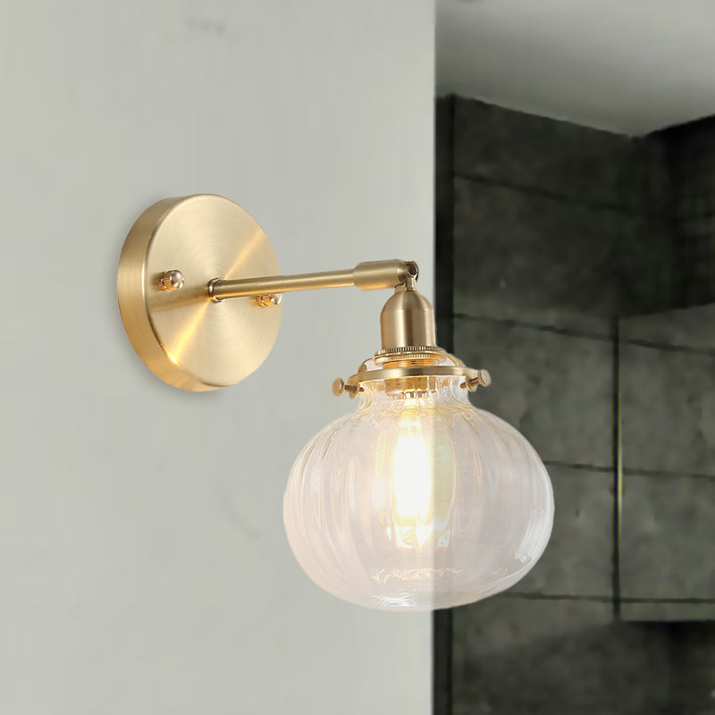 1 Head Taavita Wall Mounted Lamp Orb Clear/Cognac Prismatic Glass Sconce Lighting Fixture in Gold