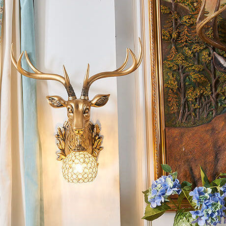 Taavita Retro Deer Head Resin Wall Lamp with 1 Light